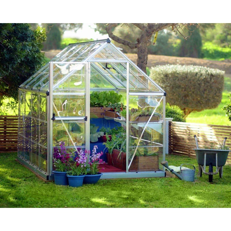 Harmony 6 ft. x 8 ft. Greenhouse Kit - Silver Structure & Clear Panels - Rathwood Store