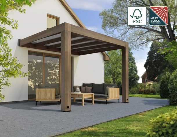 Helsinki 10 ft. x 11 ft. Patio Cover Kit - Cedar Wood, Solar Control - Rathwood Store