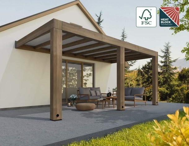 Helsinki 10 ft. x 17 ft. Patio Cover Kit - Cedar Wood, Solar Control - Rathwood Store