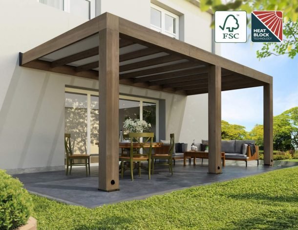 Helsinki 10 ft. x 20 ft. Patio Cover Kit - Cedar Wood, Solar Control - Rathwood Store