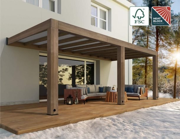 Helsinki 10 ft. x 22 ft. Patio Cover Kit - Cedar Wood, Solar Control - Rathwood Store