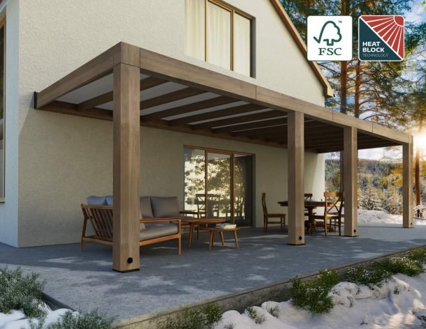 Helsinki 10 ft. x 26 ft. Patio Cover Kit - Cedar Wood, Solar Control - Rathwood Store