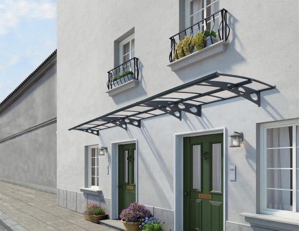 Herald 5 ft. x 21 ft. Door Awning Kit - Grey Structure & Twin Wall Panels - Rathwood Store