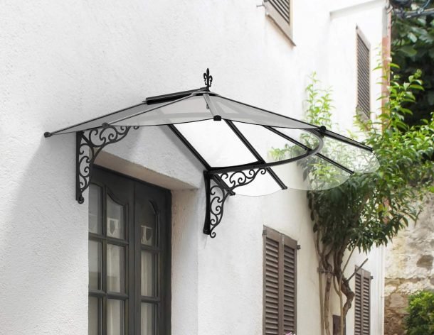 Iris 4 ft. x 6 ft. Door Awning Kit - Black Structure & clear Panels - Rathwood Store
