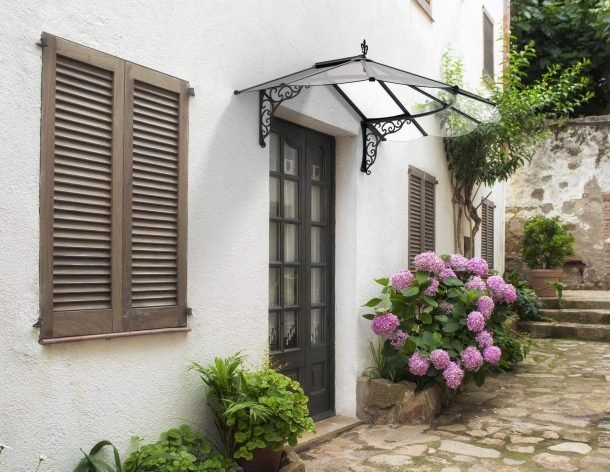 Iris 4 ft. x 6 ft. Door Awning Kit - Black Structure & clear Panels - Rathwood Store