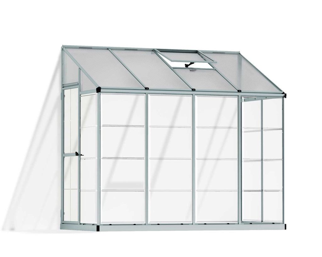 Lean To 8 ft. x 4 ft. Greenhouse Kit - Silver Structure & Hybrid Panels - Rathwood Store