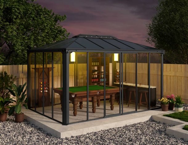 Ledro 10 ft. x. 14 ft. Enclosed Gazebo Kit - Grey Structure & Hybrid Panels - Rathwood Store