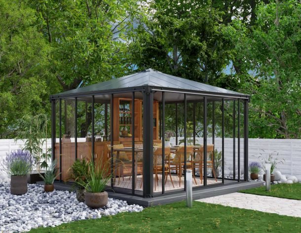 Ledro 12 ft. x. 12 ft. Enclosed Gazebo Kit - Grey Structure & Hybrid Panels - Rathwood Store
