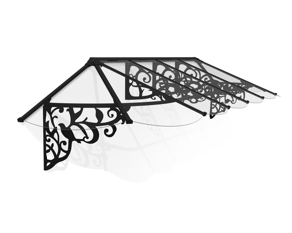 Lily 3 ft. x 12 ft. Door Awning Kit - Black Structure & clear Panels - Rathwood Store