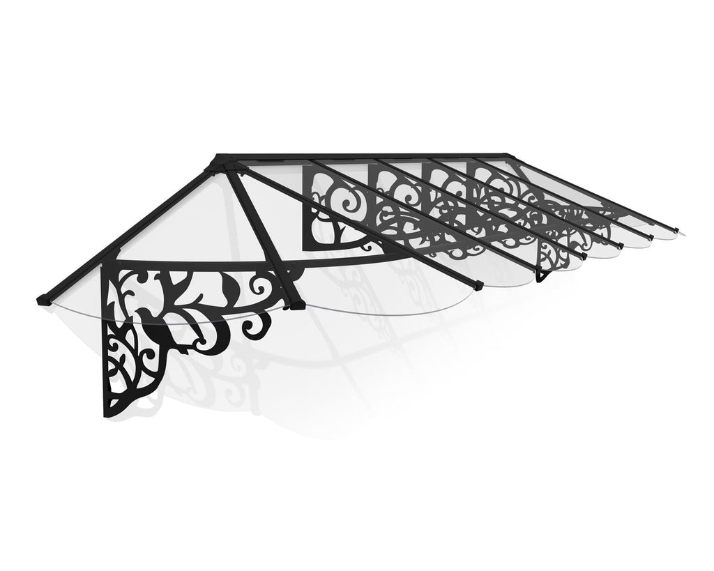 Lily 3 ft. x 14 ft. Door Awning Kit - Black Structure & Clear Panels - Rathwood Store