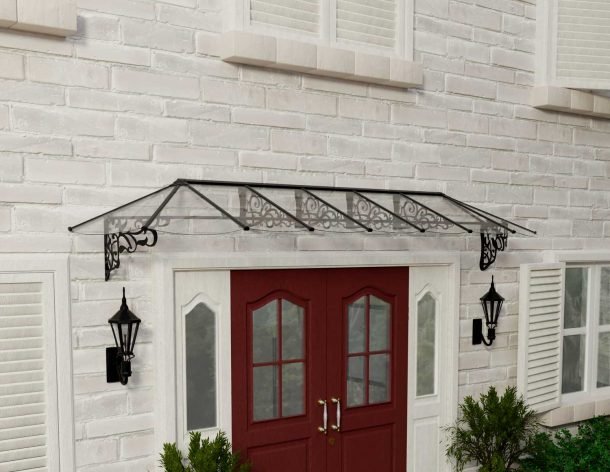 Lily 3 ft. x 14 ft. Door Awning Kit - Black Structure & Clear Panels - Rathwood Store