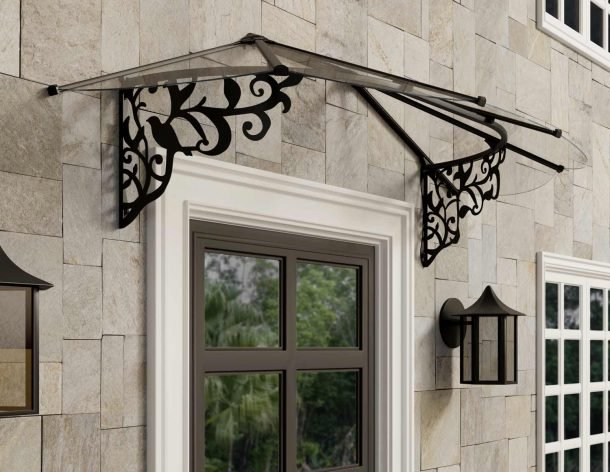 Lily 3 ft. x 7 ft. Door Awning Kit - Black Structure & Clear Panels - Rathwood Store