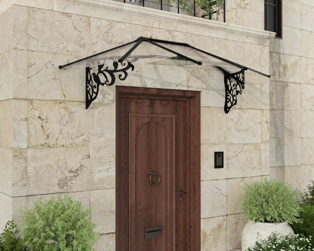 Lily 3 ft. x 7 ft. Door Awning Kit - Black Structure & Clear Panels - Rathwood Store
