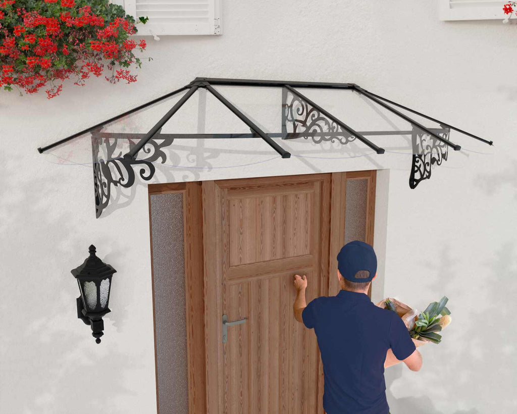 Lily 3 ft. x 9 ft. Door Awning Kit - Black Structure & Clear Panels - Rathwood Store