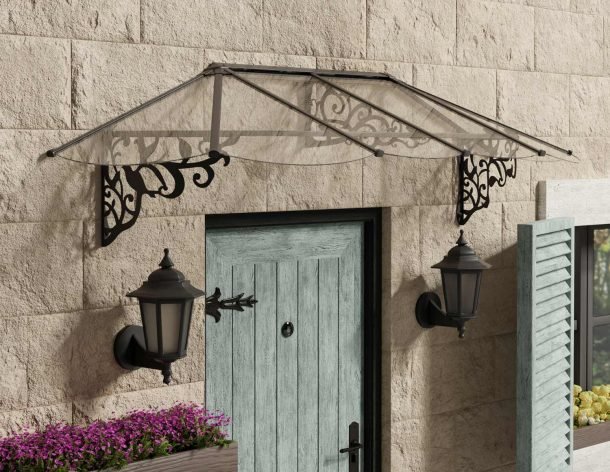 Lily 3 ft. x 9 ft. Door Awning Kit - Black Structure & Clear Panels - Rathwood Store