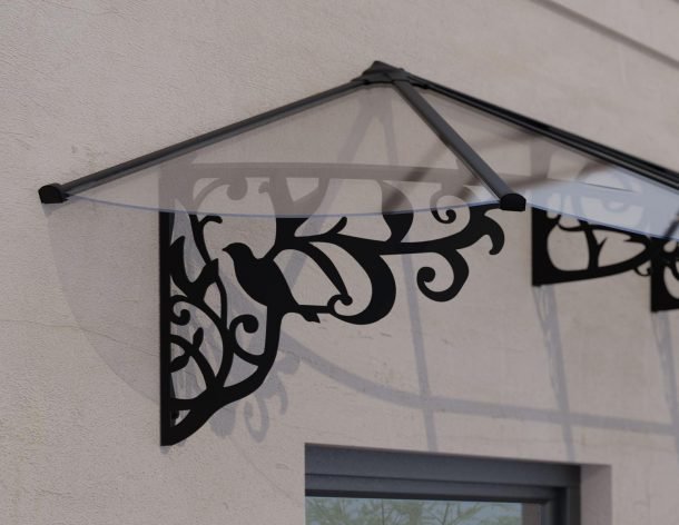Lily 3 ft. x 9 ft. Door Awning Kit - Black Structure & Clear Panels - Rathwood Store