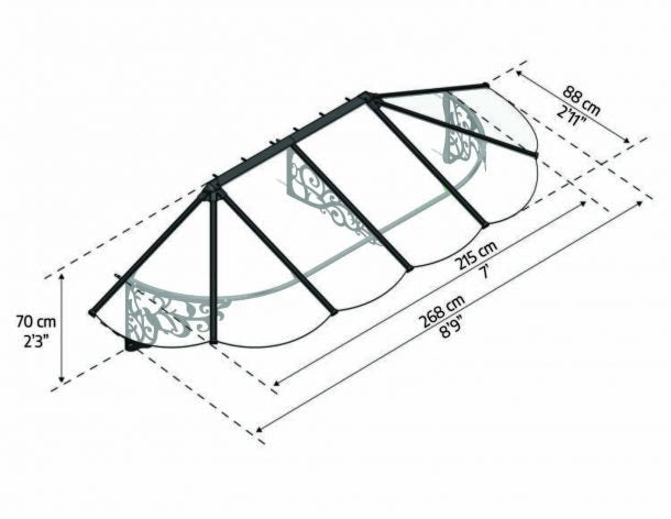 Lily 3 ft. x 9 ft. Door Awning Kit - Black Structure & Clear Panels - Rathwood Store