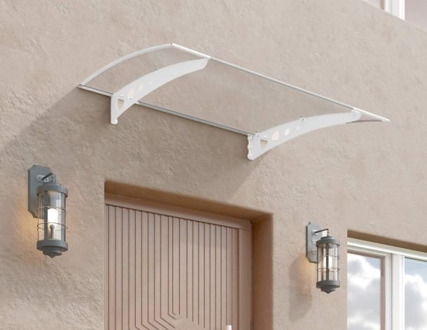 Lyra 2 ft. x 4.5 ft. Door Awning Kit - White Structure & Twin Wall Panels - Rathwood Store