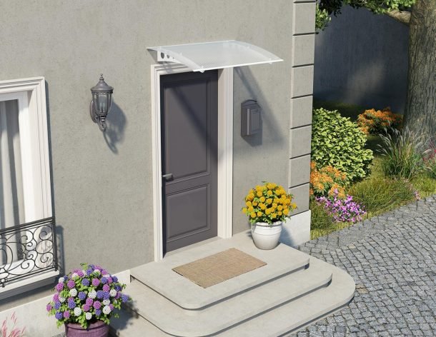 Lyra 2 ft. x 4.5 ft. Door Awning Kit - White Structure & Twin Wall Panels - Rathwood Store