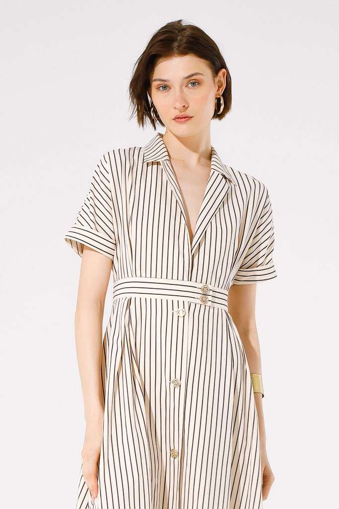 Marinetta Dress SS25 - Beige/Black Stripe - Rathwood Store
