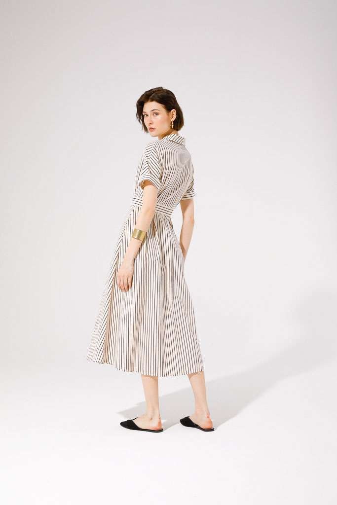 Marinetta Dress SS25 - Beige/Black Stripe - Rathwood Store