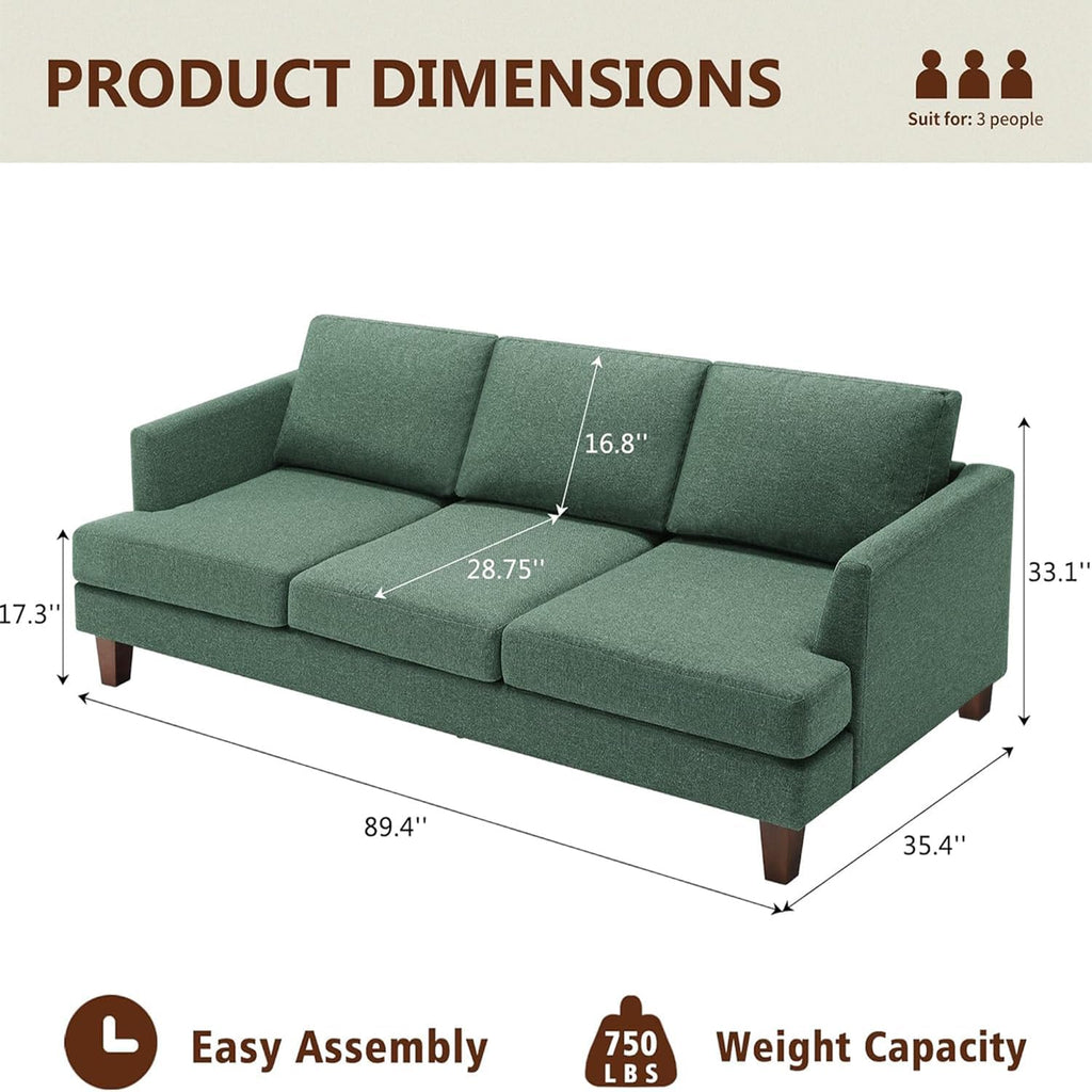 Mid Century Modern Design 3 - Seater Sofa Couch - Green - Rathwood Store