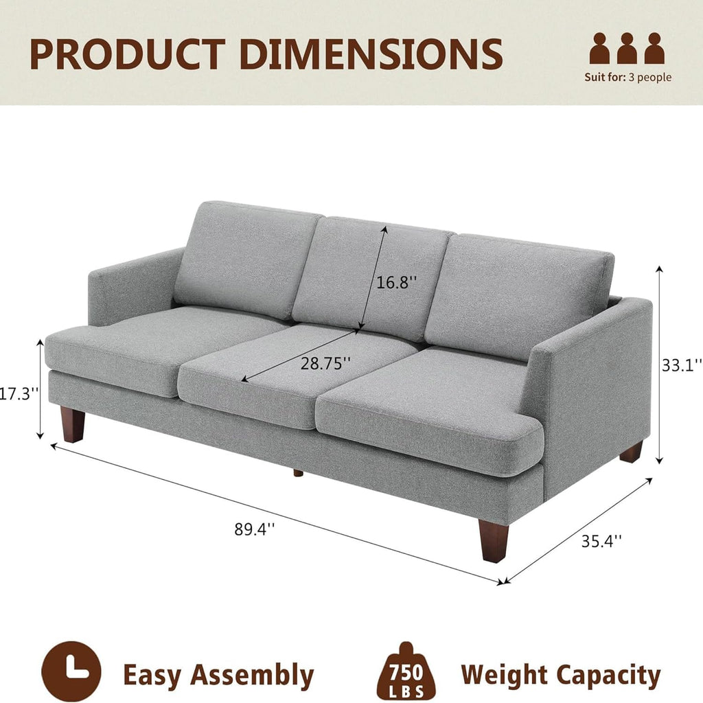 Mid Century Modern Design 3 - Seater Sofa Couch - Grey - Rathwood Store