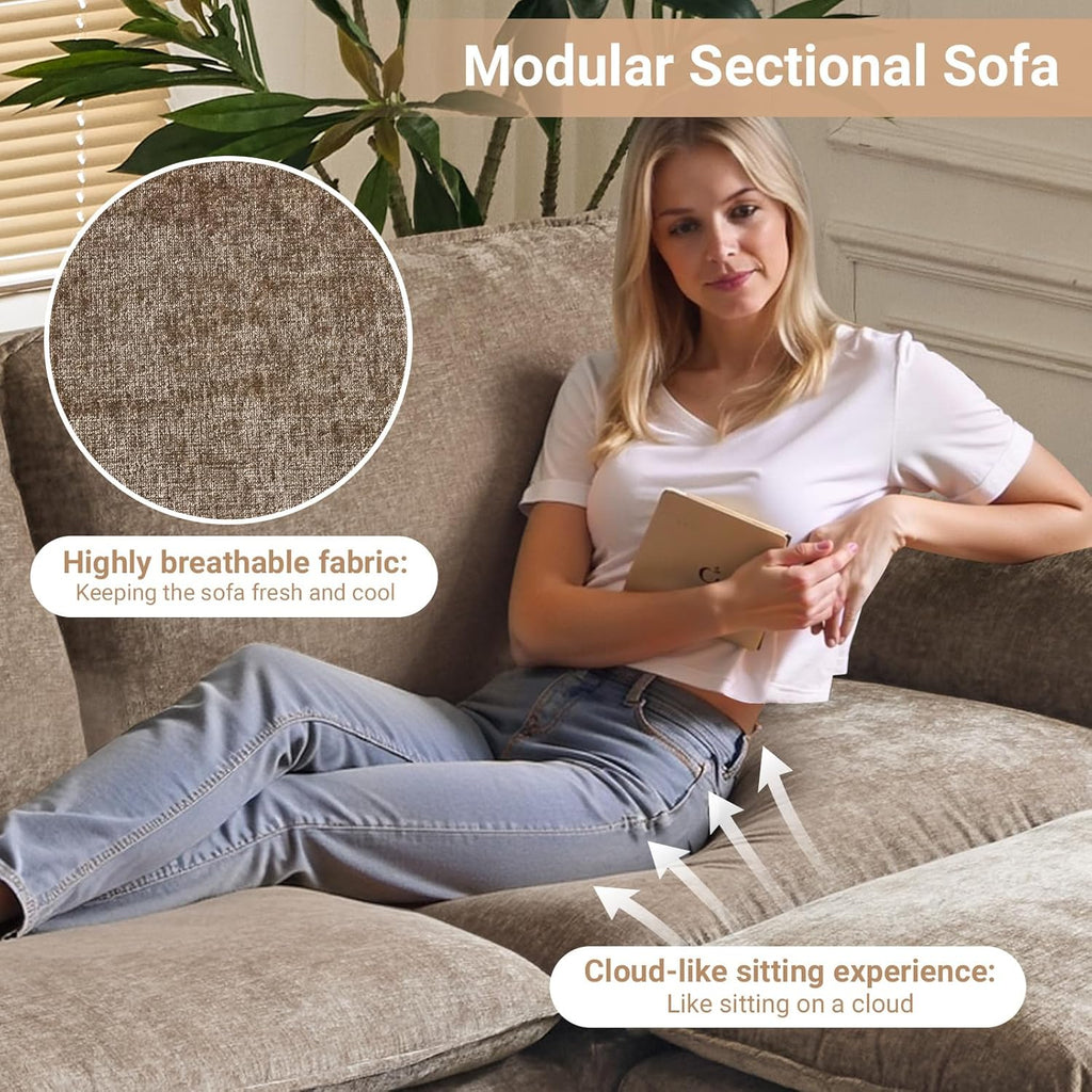 Modular U - Shaped Sofa with Ottoman - Mocha Brown - Rathwood Store