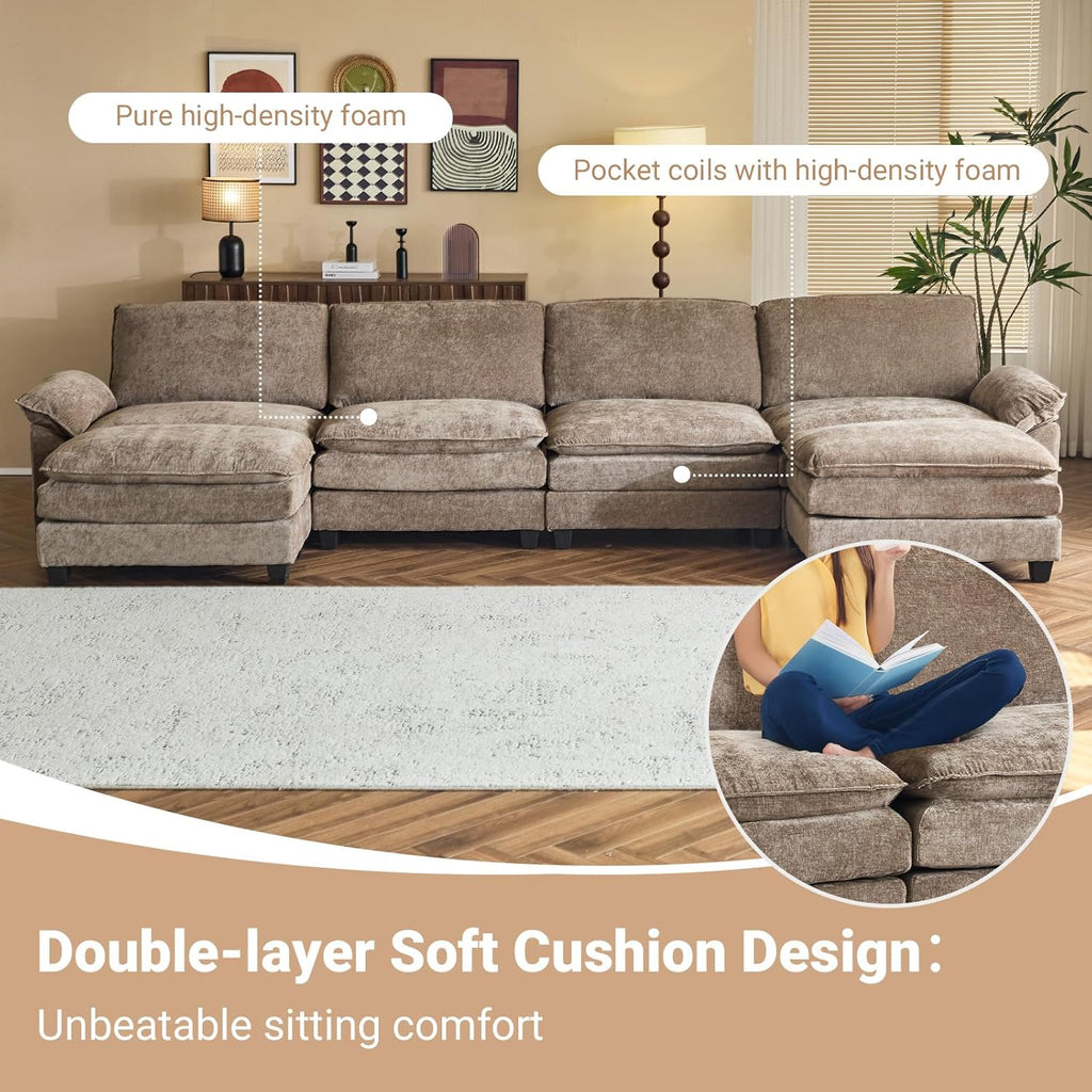 Modular U - Shaped Sofa with Ottoman - Mocha Brown - Rathwood Store