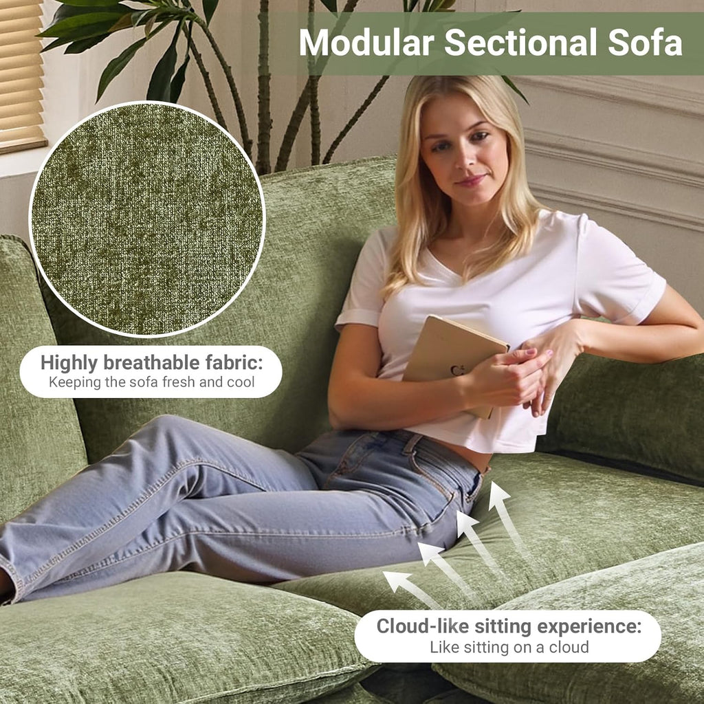 Modular U - Shaped Sofa with Ottoman - Olive Green - Rathwood Store