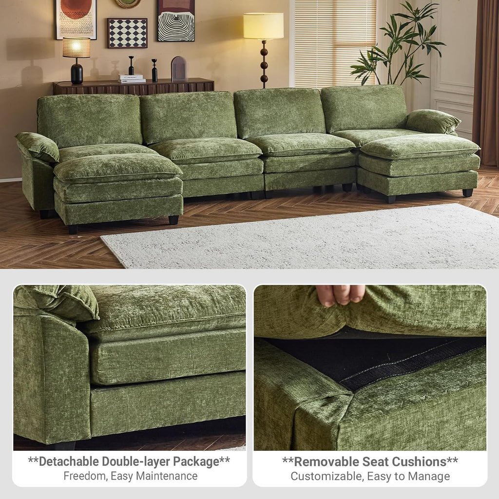 Modular U - Shaped Sofa with Ottoman - Olive Green - Rathwood Store