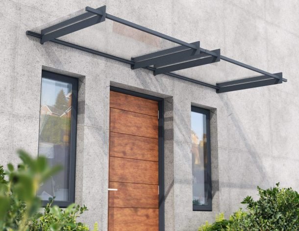 Nancy 3 ft. x 10 ft. Door Awning Kit - Grey Structure & Clear Panels - Rathwood Store