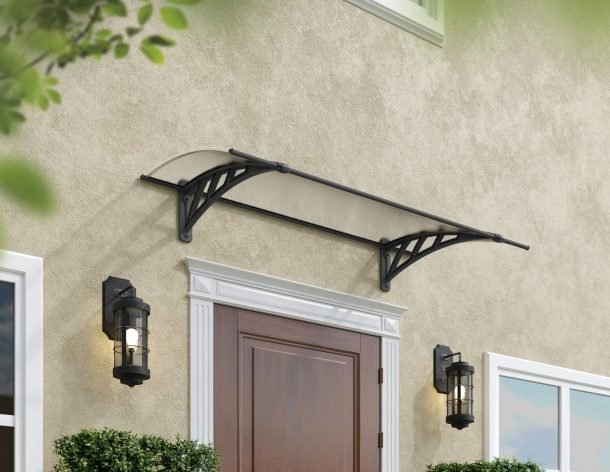 Neo 3 ft. x 4.5 ft. Door Awning Kit - Grey Structure & Twin Wall Panels - Rathwood Store