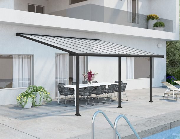 Olympia 10 ft. x 18 ft. Patio Cover Kit - Grey, Clear Twin wall - Rathwood Store