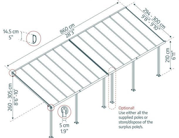 Olympia 10 ft. x 28 ft. Patio Cover Kit - Grey, Clear Twin wall - Rathwood Store