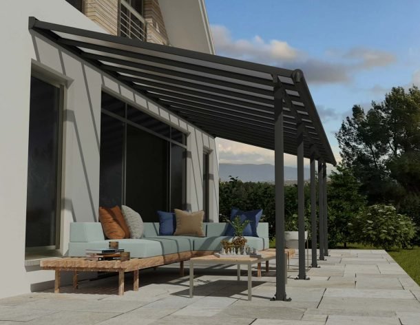 Olympia 10 ft. x 28 ft. Patio Cover Kit - Grey, Clear Twin wall - Rathwood Store