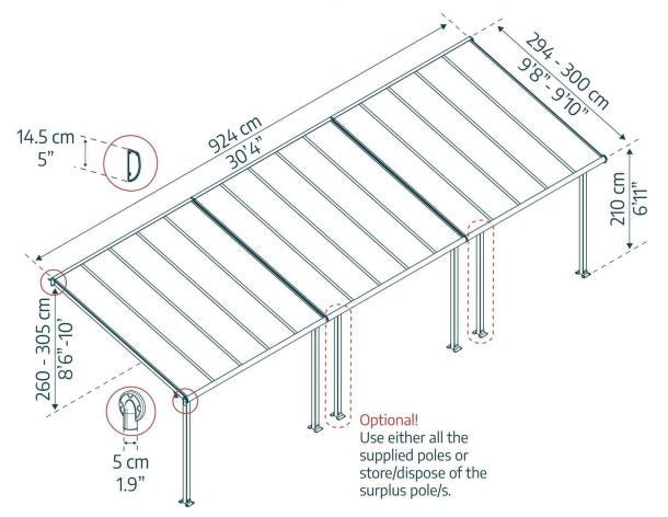 Olympia 10 ft. x 30 ft.Patio Cover Kit - White, Clear Twin wall - Rathwood Store