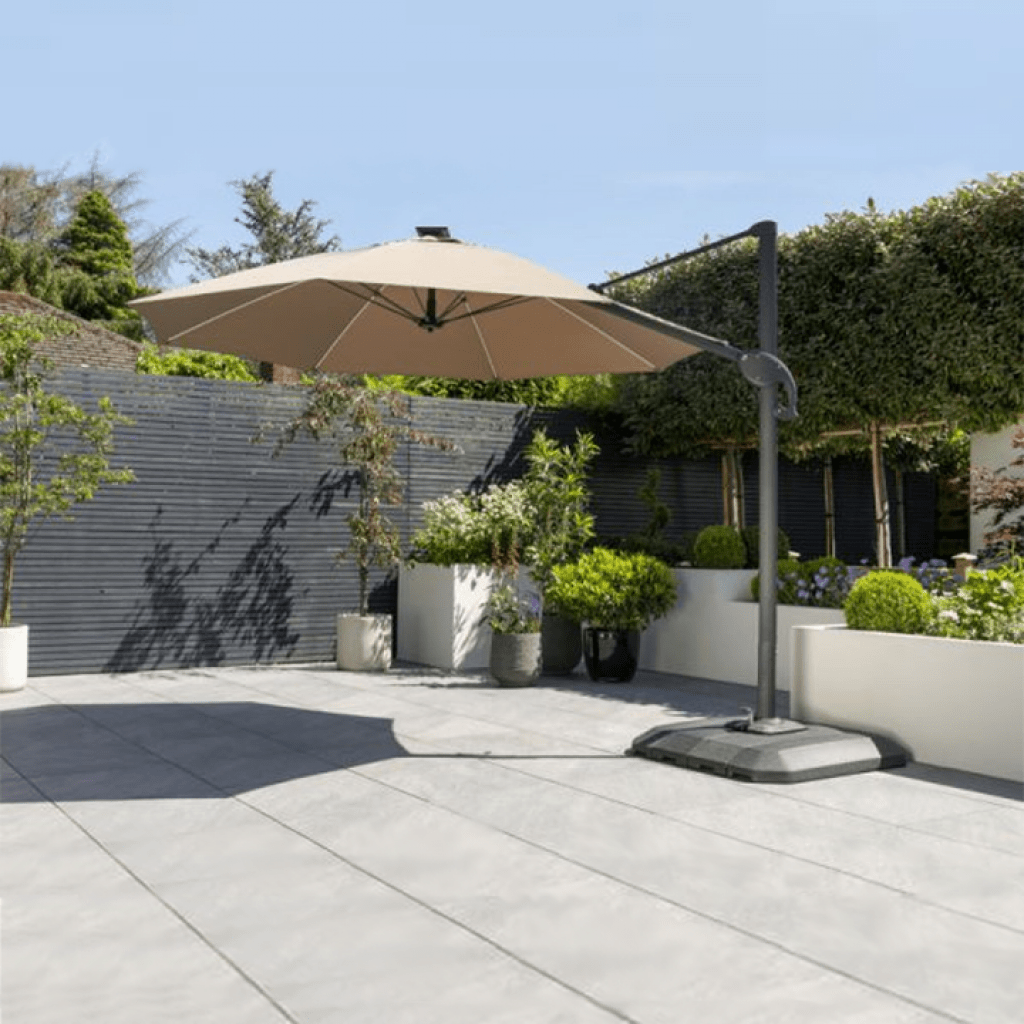 One Box - 3m Round Cantilever Parasol with LED and Water Filled Base (Cream) - Rathwood Store