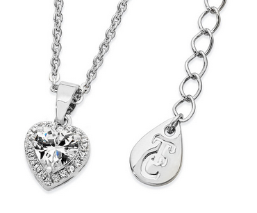 Diamante Heart Drop Pendant - Silver