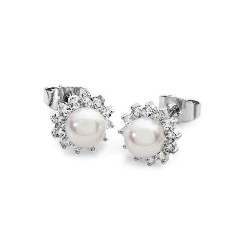 Silver Daisy Pearl Studs