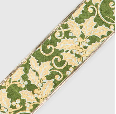 Holly Ribbon Green & Gold 2.5''x10Y