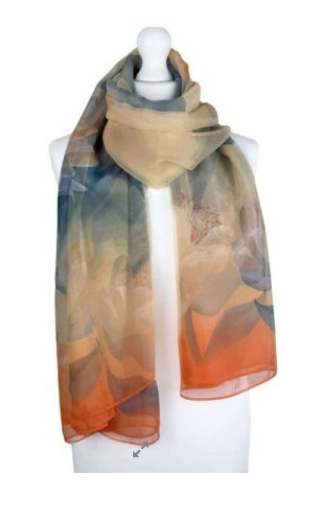 Blue & Orange Flower Print Scarf
