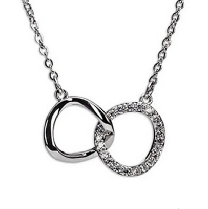Silver Interlocking Diamante Rings Necklace