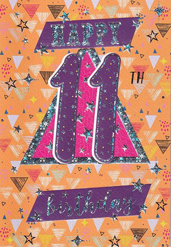 Birthday Card - Age 11 Orange/Purple