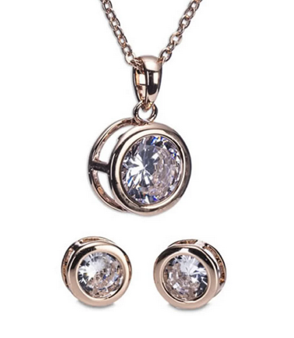 Rose Gold White Stone Necklace & Earring Set
