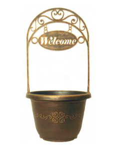 Antique Welcome Planter 30cm - Black/Bronze