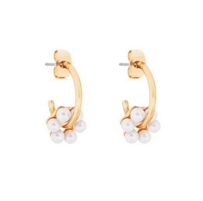 Pearl Cluster Hoop Earrings Gold