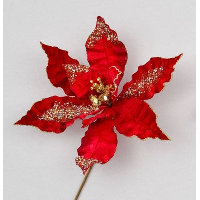 60cm Velvet Poinsettia w/Beads Red