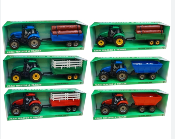 Plastic Tractor w/Trailer - 6 Asstd