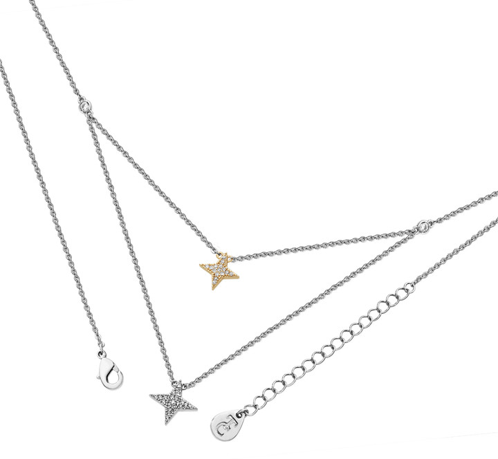 Double Floating Pave Star Necklace - Silver